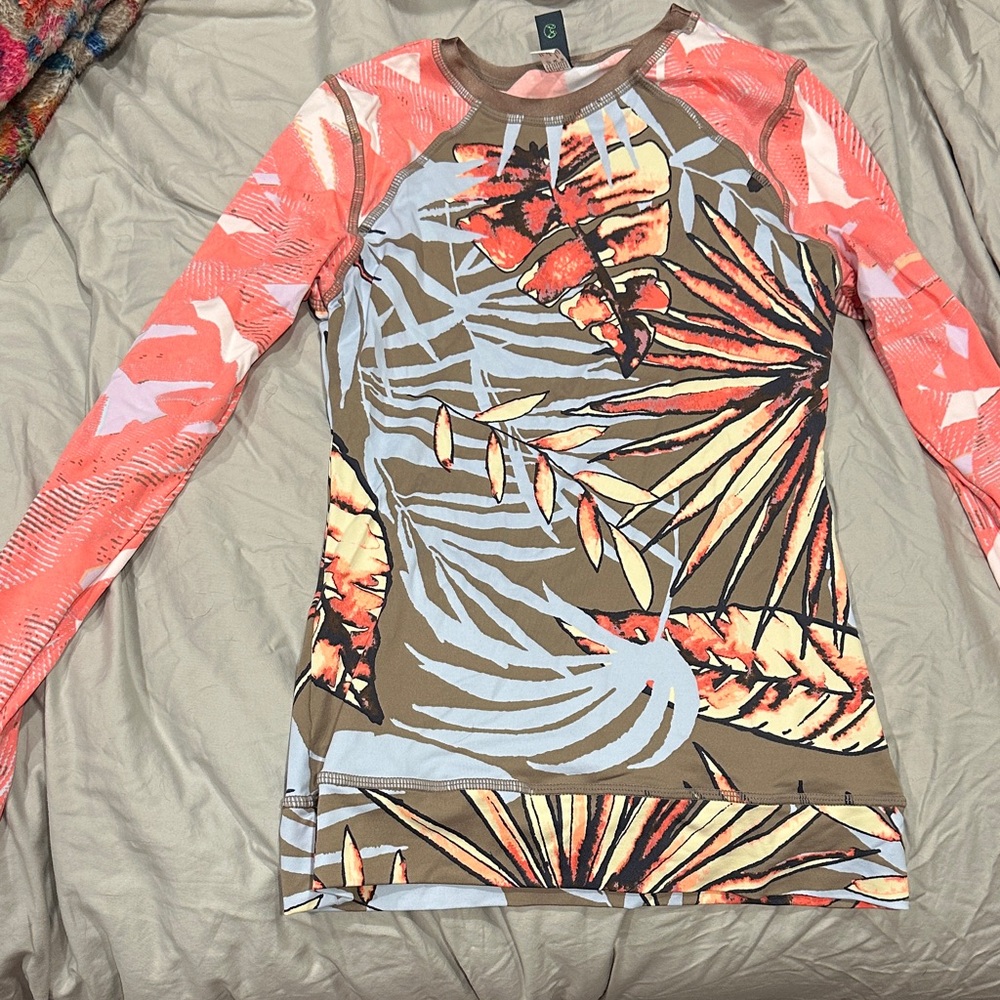 Maaji Coral and Brown Tropical Swim Rashguard